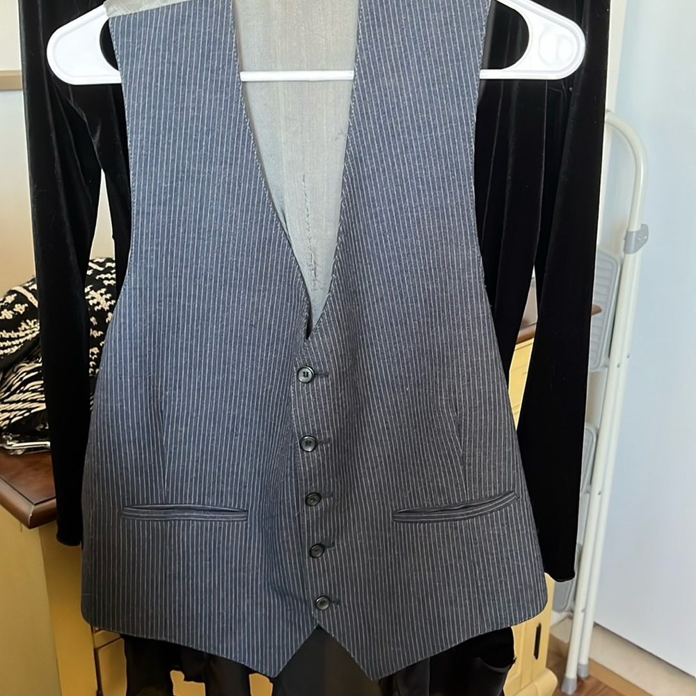 Vintage wool vest  Blue Grey / Pin stripe Unisex Ptp21”